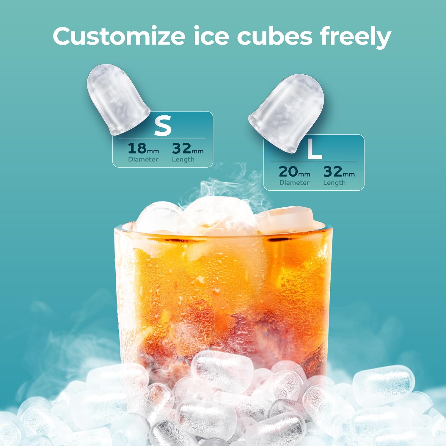 Thumbnail 6 de EUHOMY Countertop Ice Maker: Compact, Two Ice Sizes with One-Touch Control