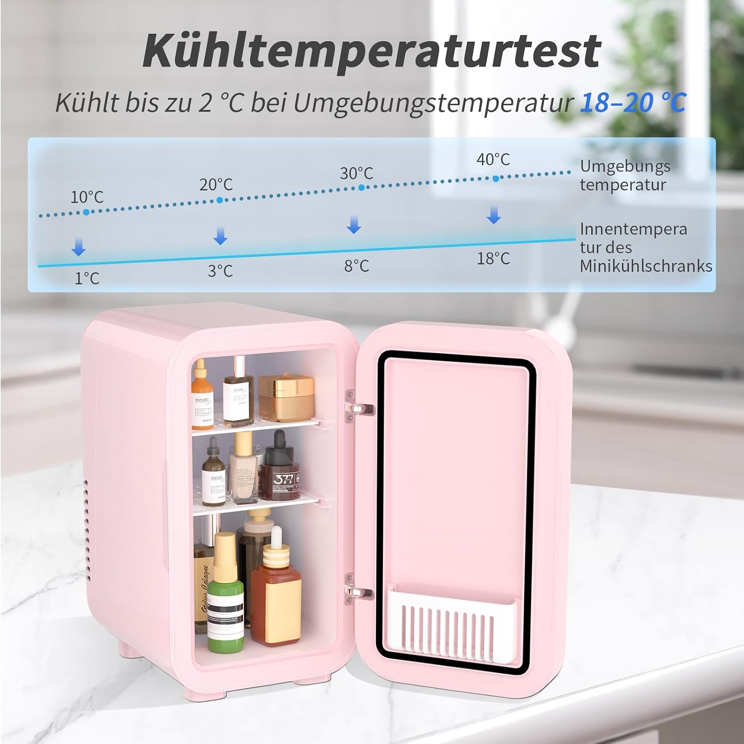 Detalle 2 de YASHE Mini-Kühlschrank 6 Liter – tragbarer thermoelektrischer Kühler in Pink