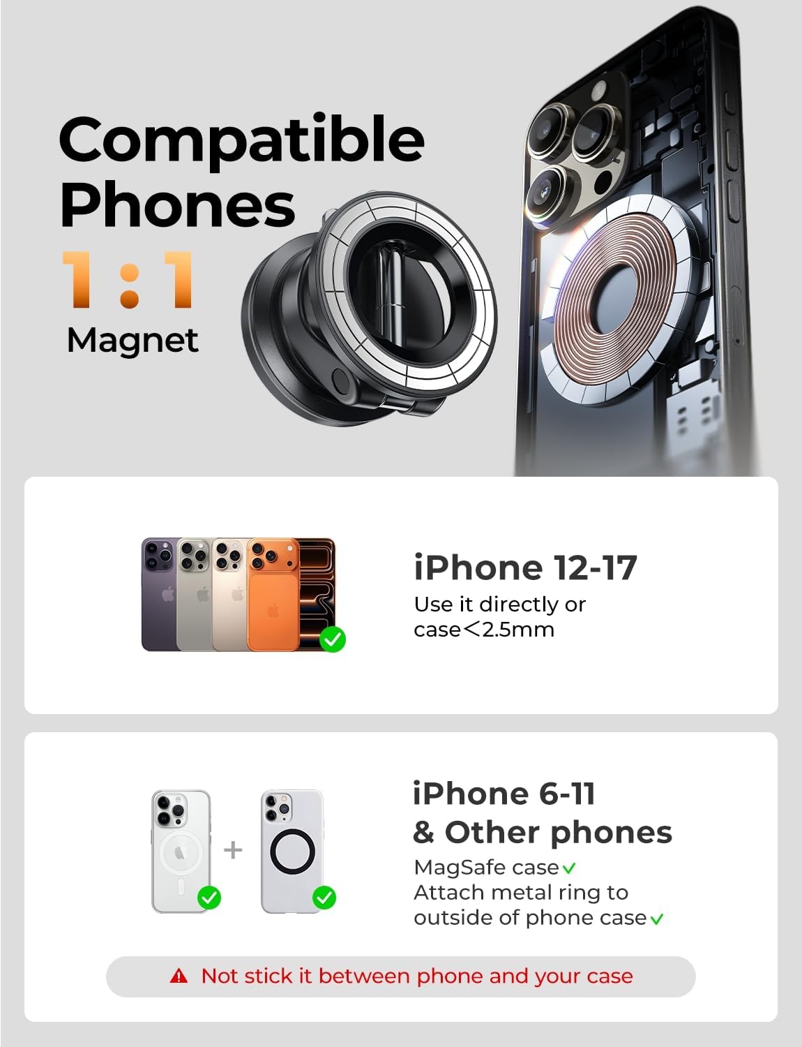Thumbnail 6 de LISEN Magsafe Car Phone Mount (2-Pack) with Reinforced Suction & Snap Lock