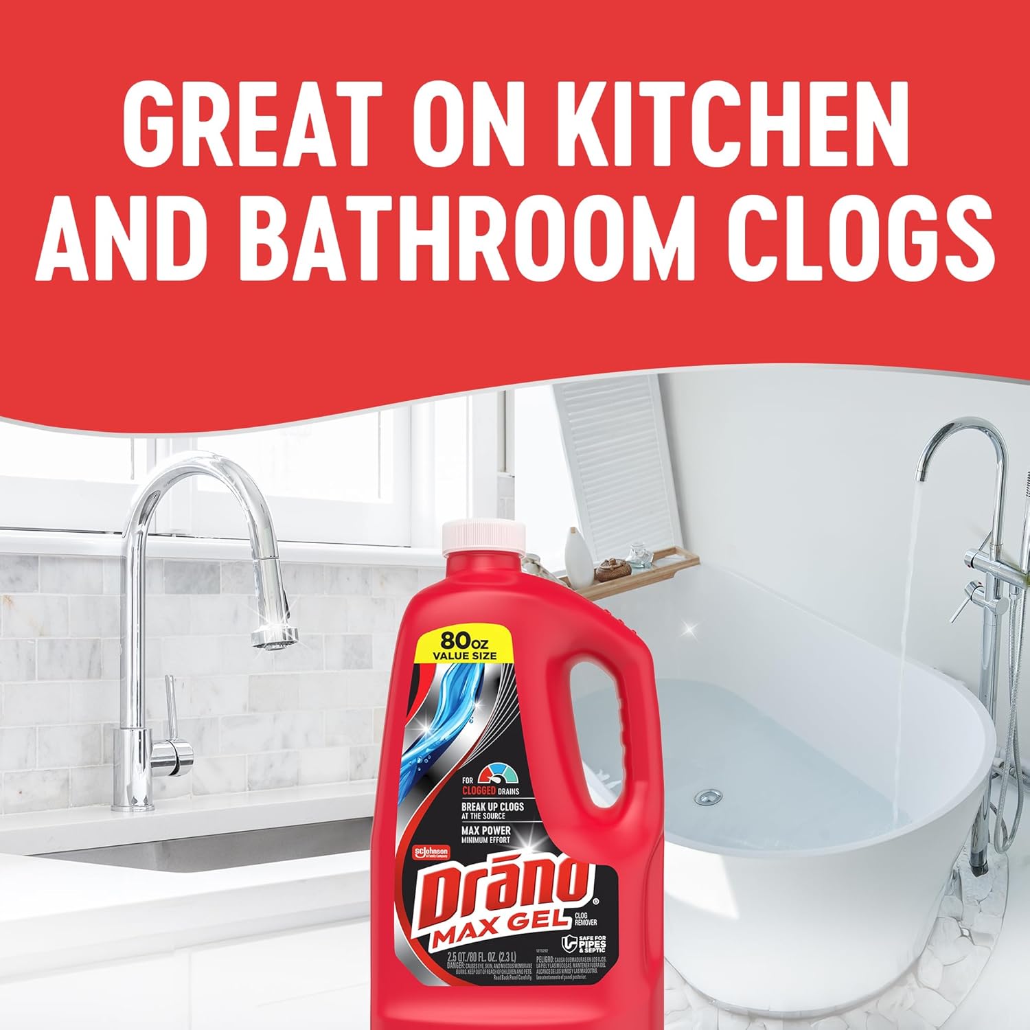 Thumbnail 6 de Drano Max Gel Drain Clog Remover & Cleaner (80 Oz, 2 Pack)