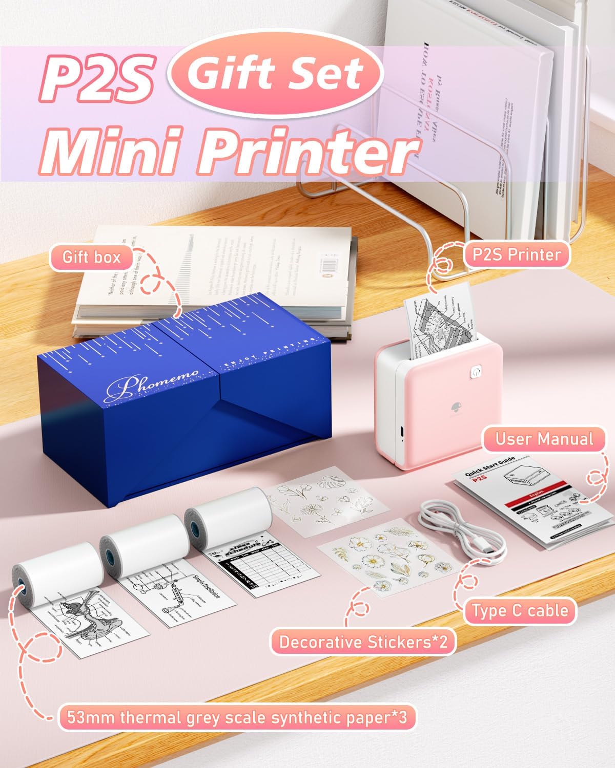 Thumbnail 1 de Phomemo P2S Mini Stampante Termica Bluetooth con carta adesiva, 300 dpi