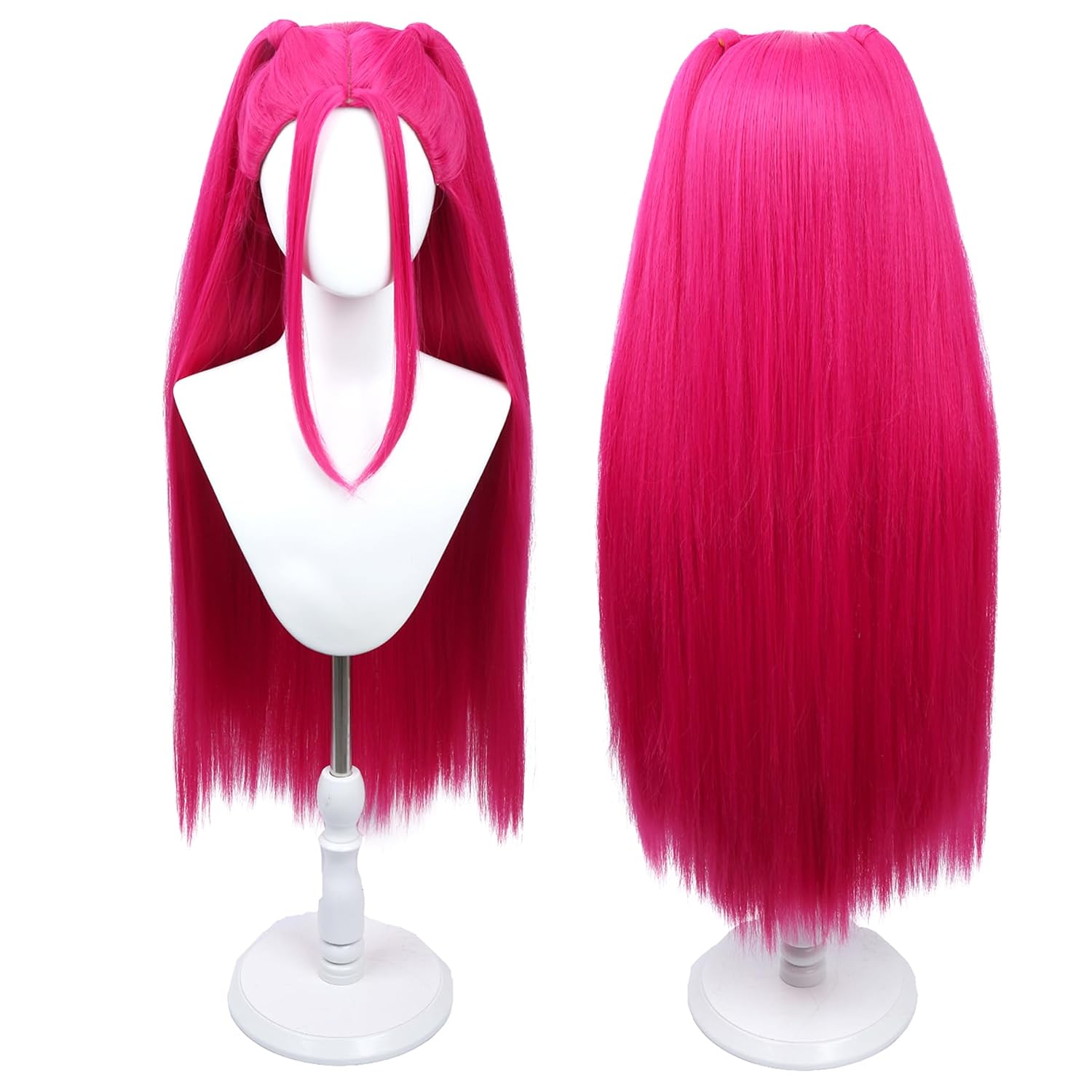 Detalle 2 de WTHCOS Long Hot Pink Wig for Kids, Heat-Resistant Synthetic Fibers