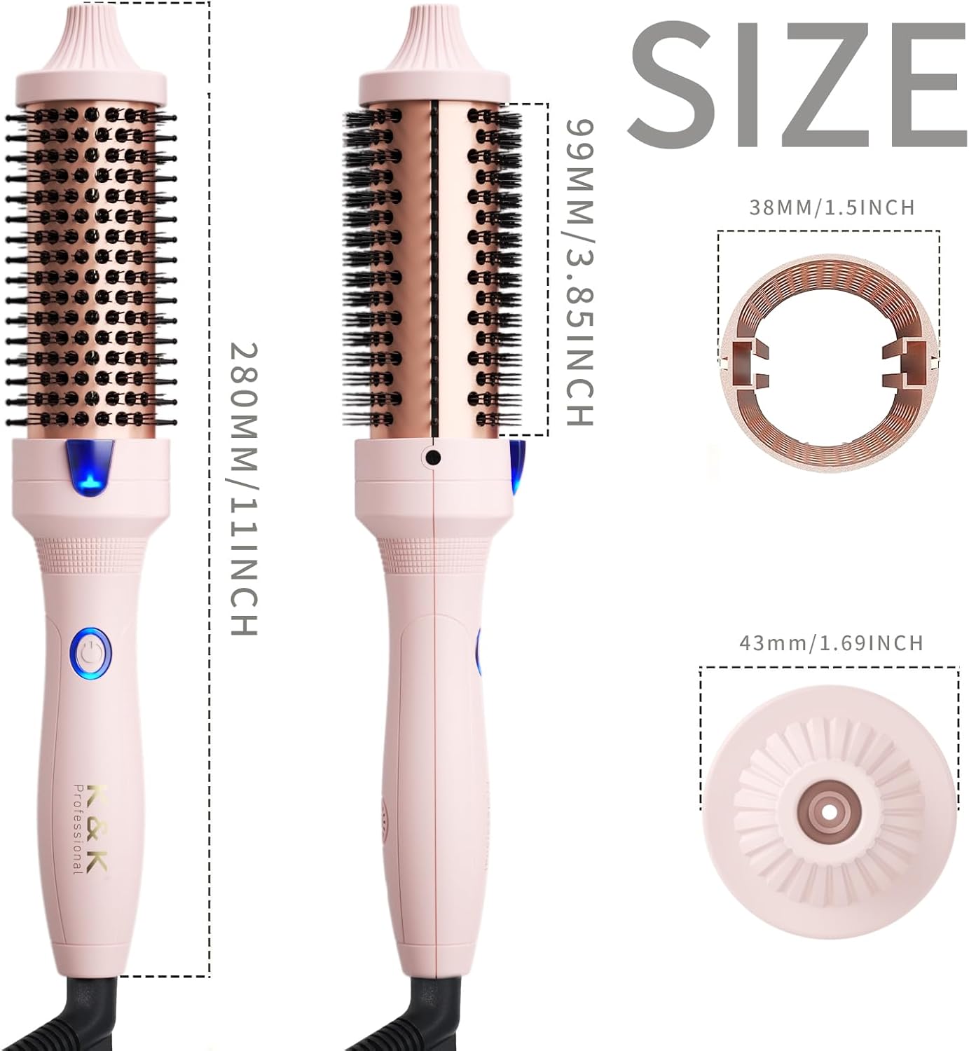 Thumbnail 4 de K&K Thermal Brush Keratin Protect Heated Barrel (38 mm) Pink – Dual Voltage, Ionic, UK Plug