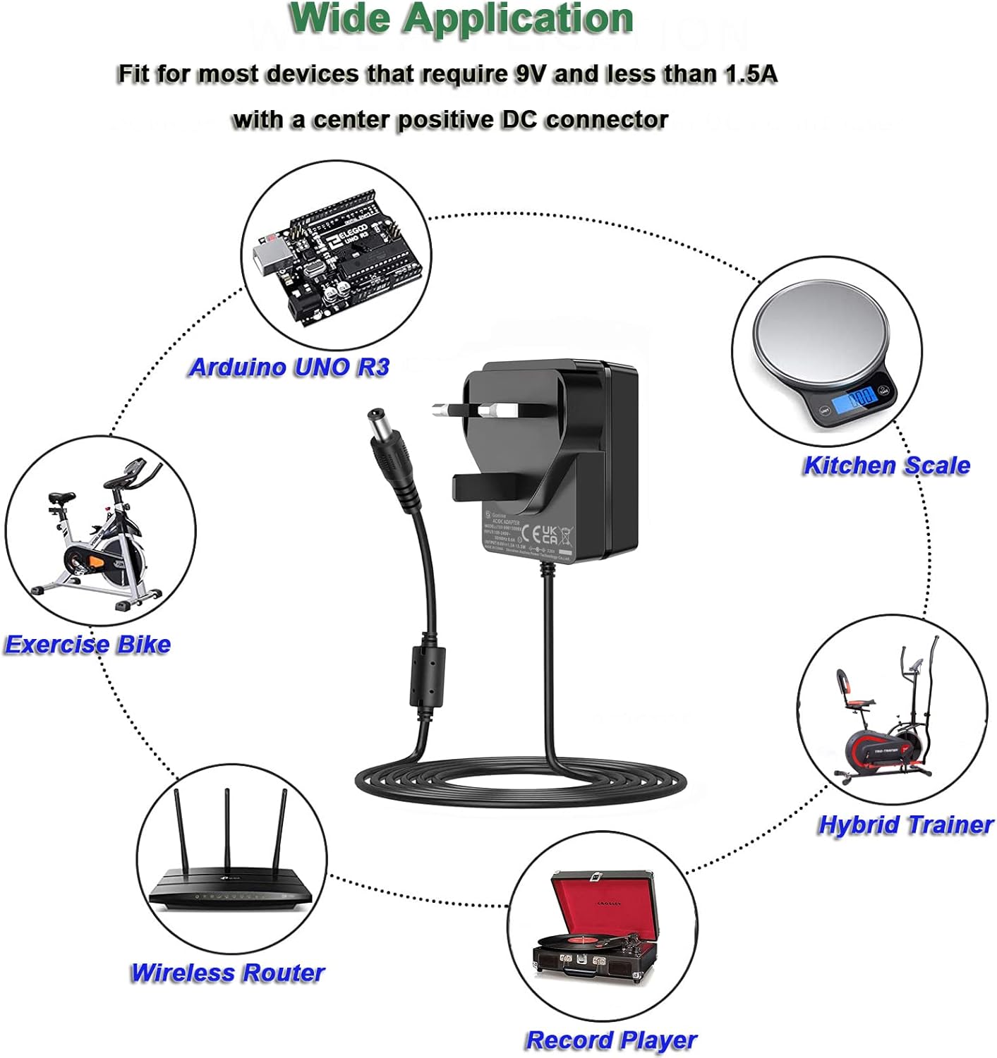 Thumbnail 1 de Gonine 9V 1.5A Power Supply Adapter with 5 Tips for Arduino Uno R3 and Everyday 9V Devices