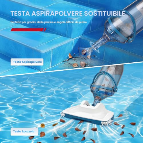 Detalle de Enhulk PC15: Batteria per aspirapolvere piscina con testa larga 34 cm e asta telescopica