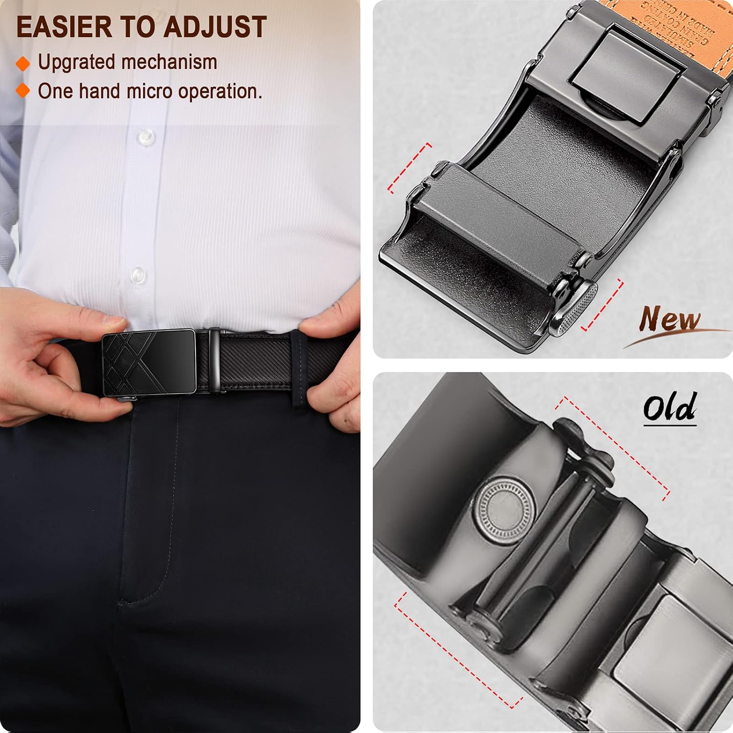 Detalle de BULLIANT Cintura Uomo in Pelle con Fibbia Cricchetto Automatica 35mm – Regolabile e Reversibile