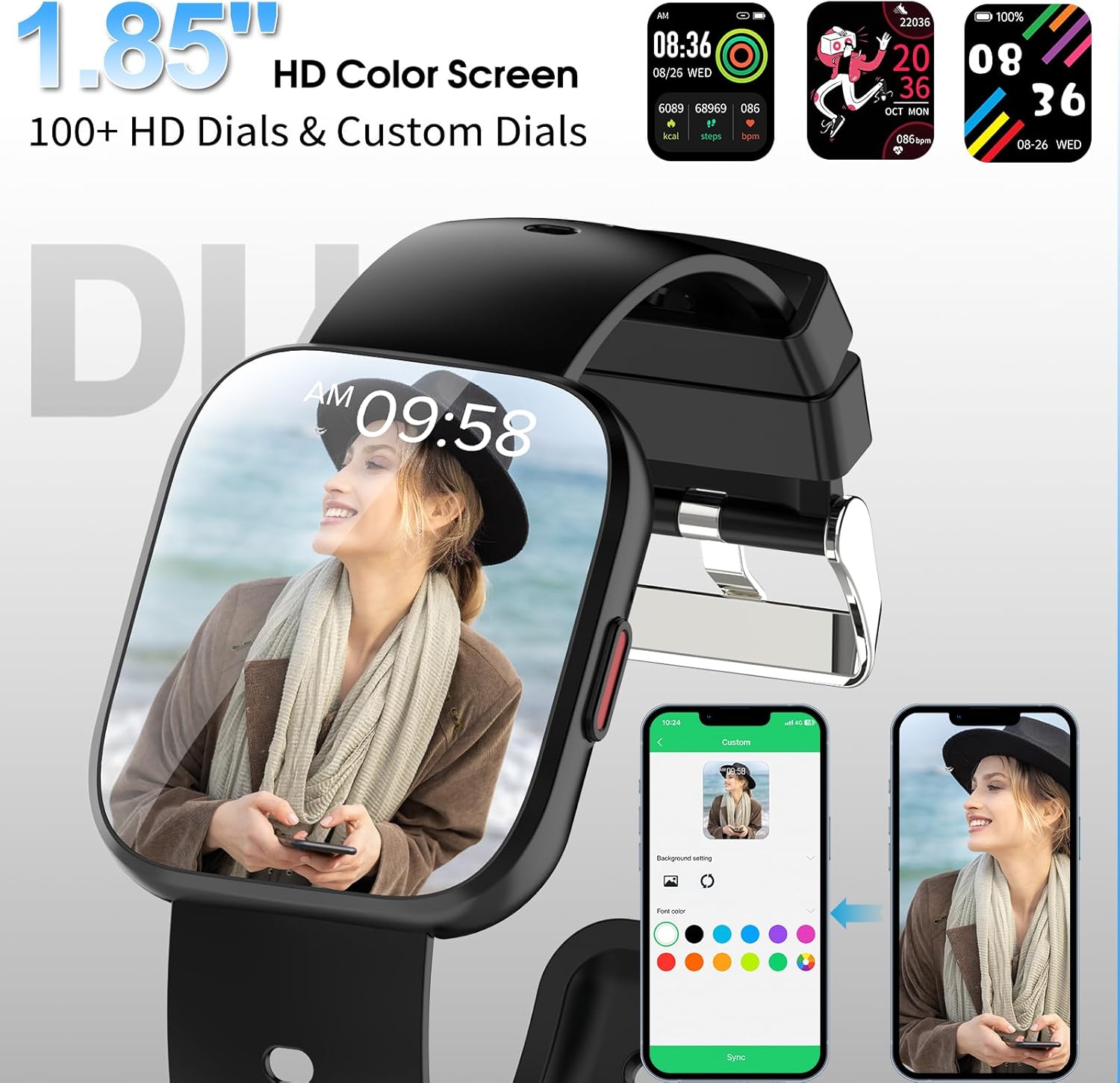 Detalle de Ddidbi Smartwatch Uomo Donna 1,85'': smartwatch con chiamate Bluetooth, 112 modalità sportive e GPS-less