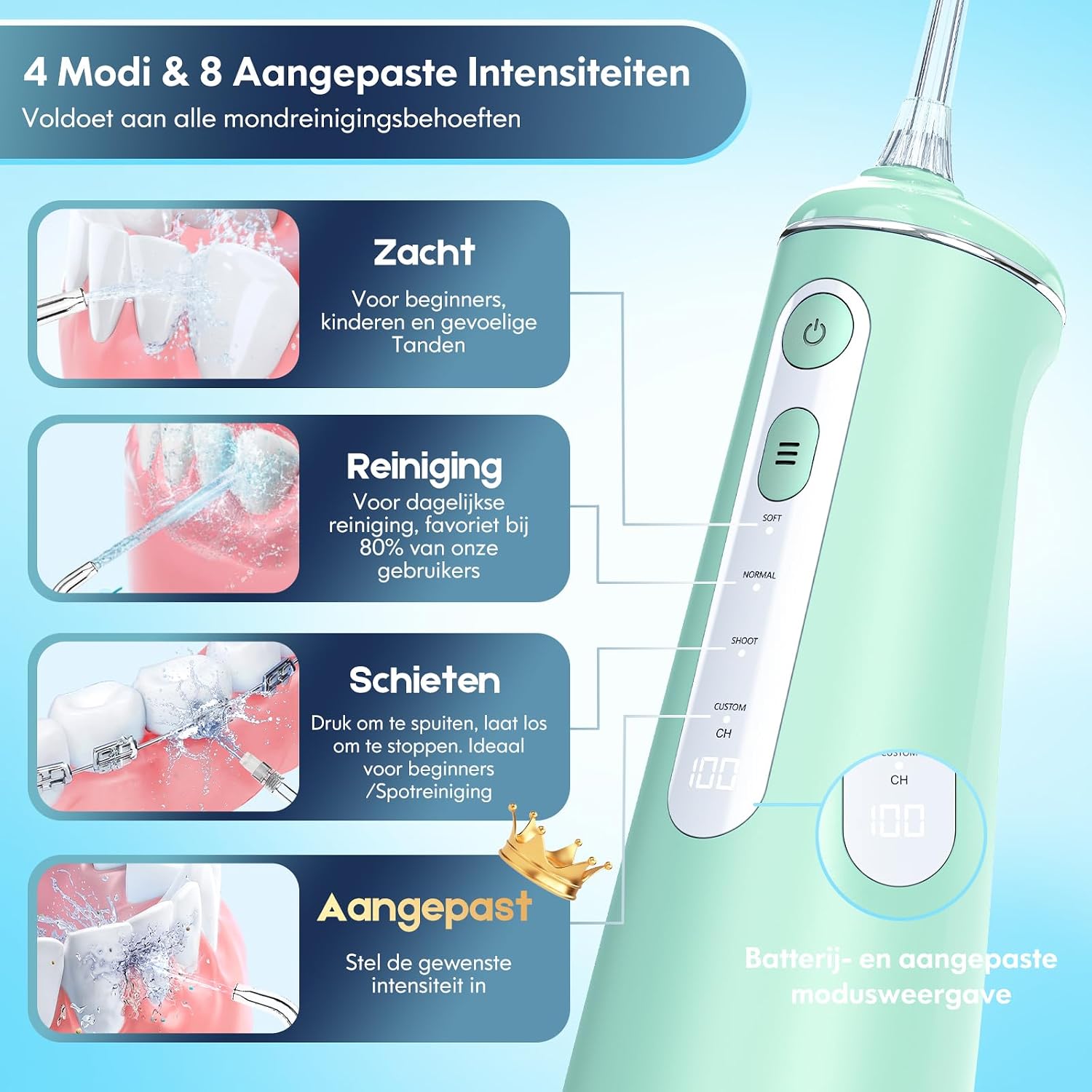 Thumbnail 2 de DADA-TECH W2 draadloze monddouche met 4 standen, 8 drukniveaus en 7 mondstukken