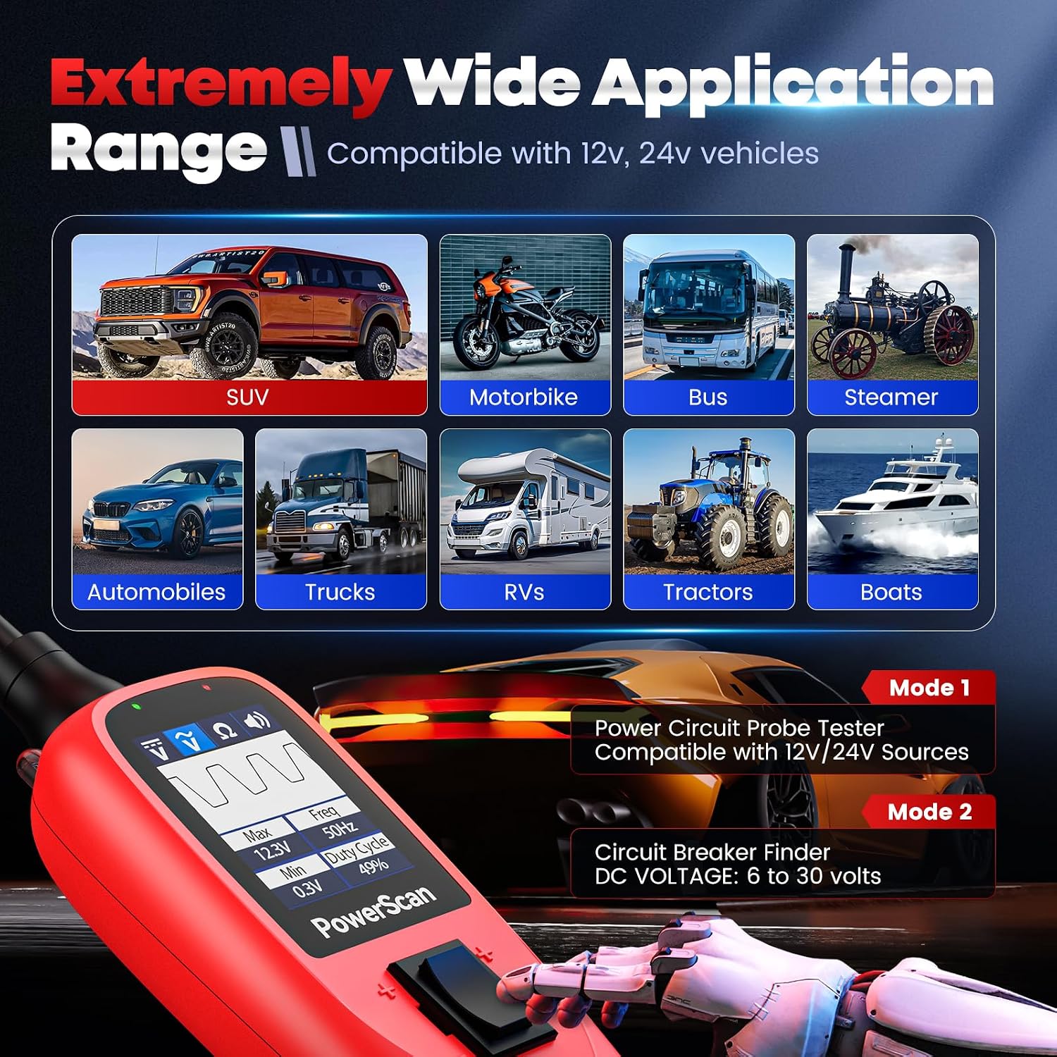 Thumbnail 4 de Autel PowerScan Automotive Circuit Tester: All-in-One 12-24V Power Probe with 20FT Extension