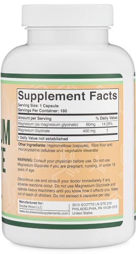 Thumbnail 5 de Magnesium Glycinate 400mg by Double Wood Supplements — 180 Capsules for Relaxation, Recovery & Mood