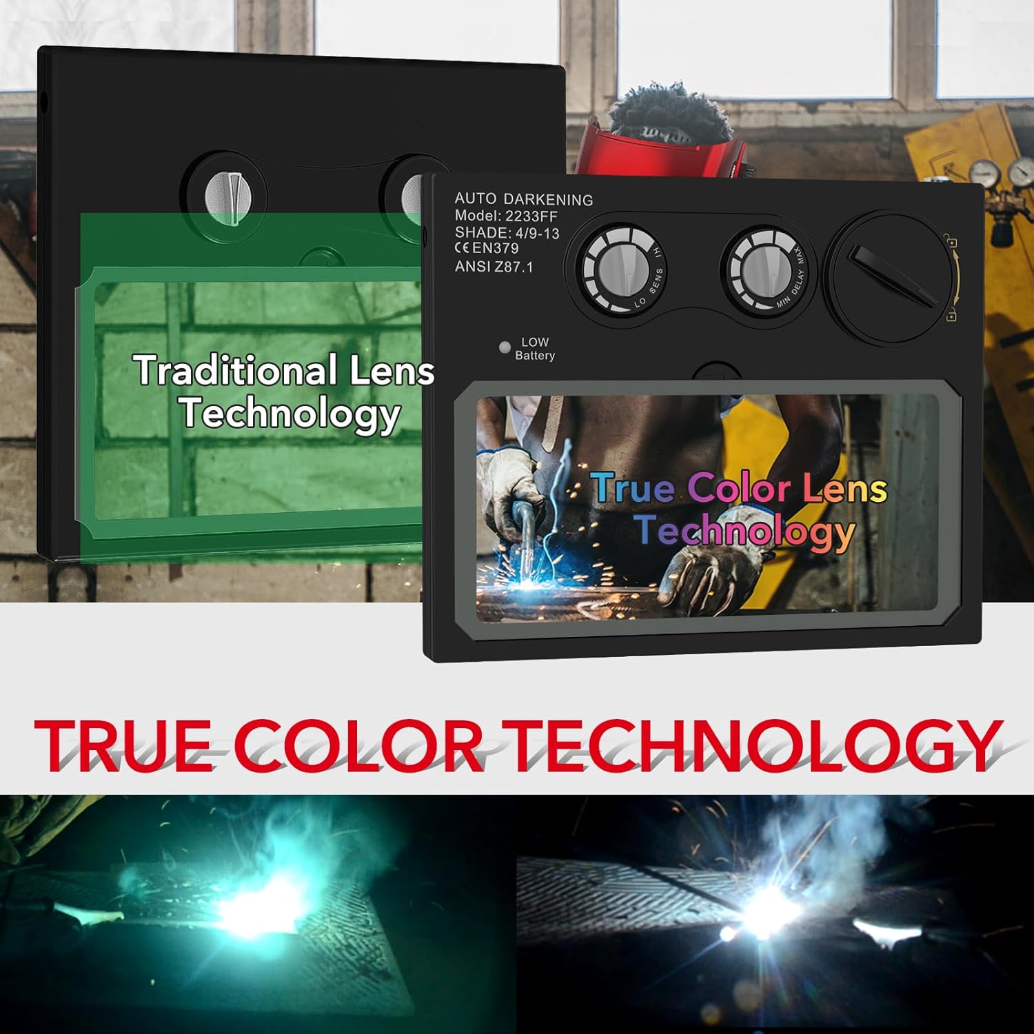 Thumbnail 1 de TRQWH Welding Helmet with Light True Color Auto Darkening Shield (2 Arc Sensors, 4/9-13) for TIG/MIG/ARC