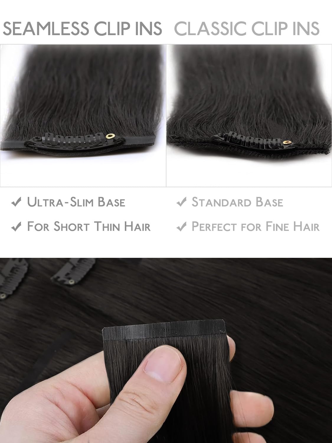 Detalle 2 de WENNALIFE Seamless Clip-In Hair Extensions — 22 Inch, 130g, Natural Black