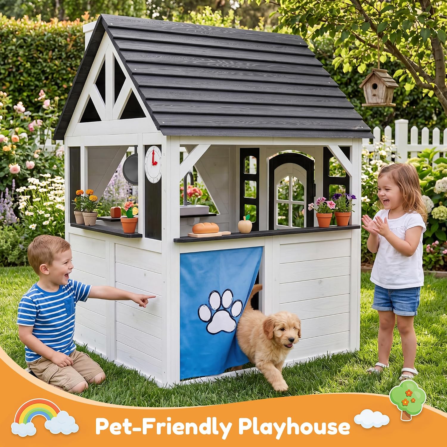 Detalle de Aoxun Kids Wooden Playhouse