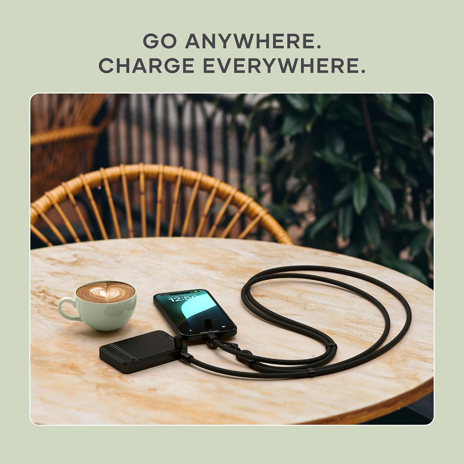 Detalle de Satechi OntheGo USB-C Lanyard Cable (60W fast charging, 480Mbps data) with crossbody strap – Black