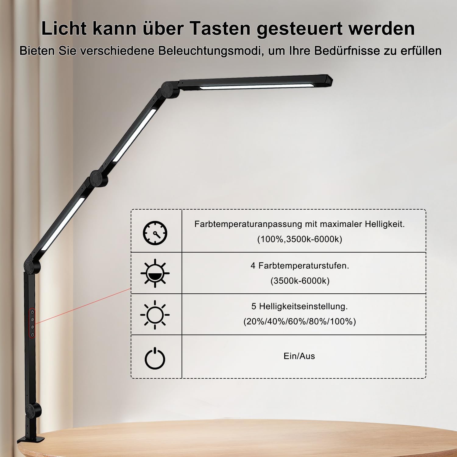 Detalle 2 de vimeepro LED Schreibtischlampe mit Schwingarm