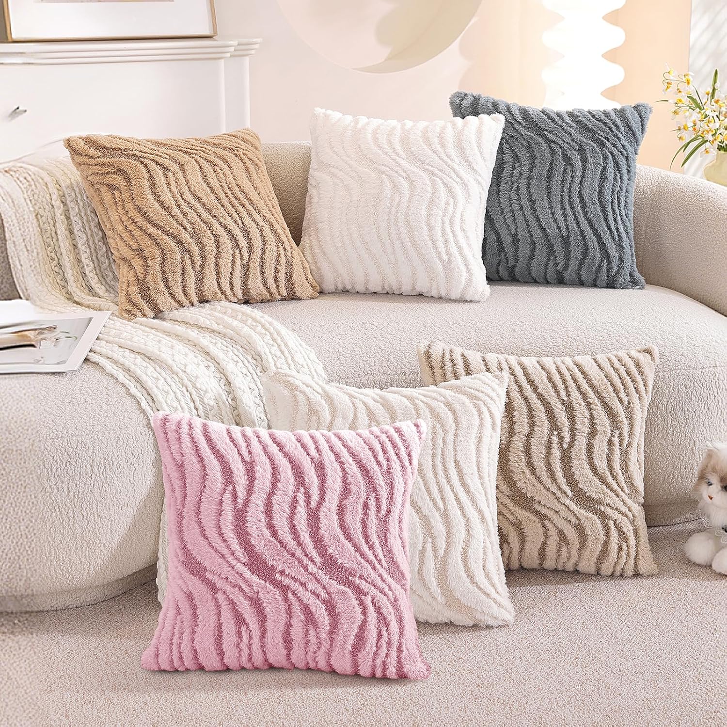 Detalle de Lot de 2 housses de coussin Ystyle 40x40 cm en peluche Water Ripple (rose)