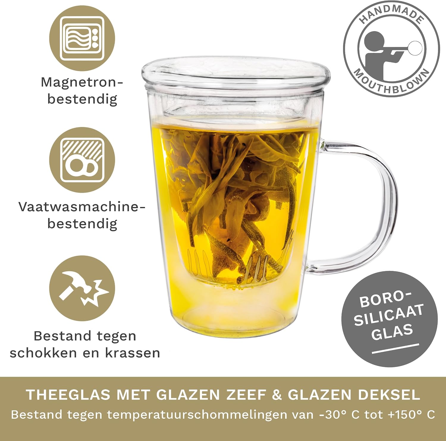 Detalle 2 de Creano 681 all-in-one-theeglas 400 ml van borosilicaatglas met glazen filter