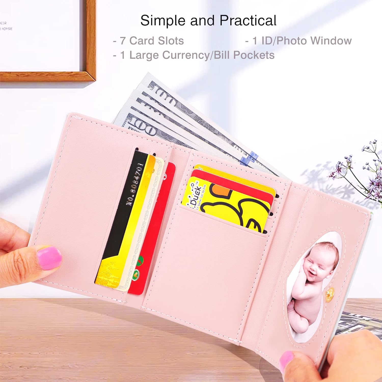 Detalle de Conisy Cute Slim Womens Leather Wallet with RFID Blocking – Compact, 8 Card Slots & ID Window