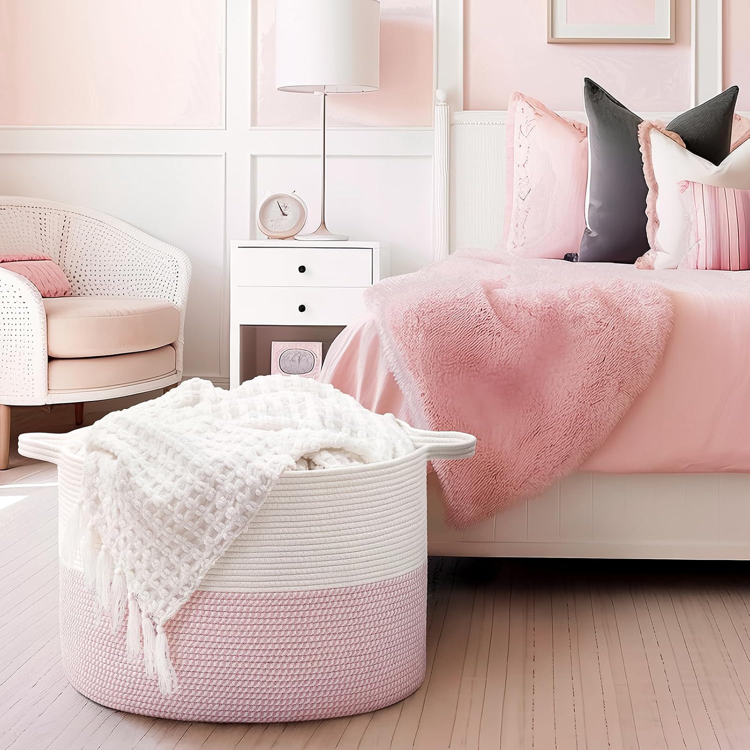 Detalle 2 de INDRESSME woven-xlarge pinkINDRESSME XXLarge Woven Rope Basket, 90L