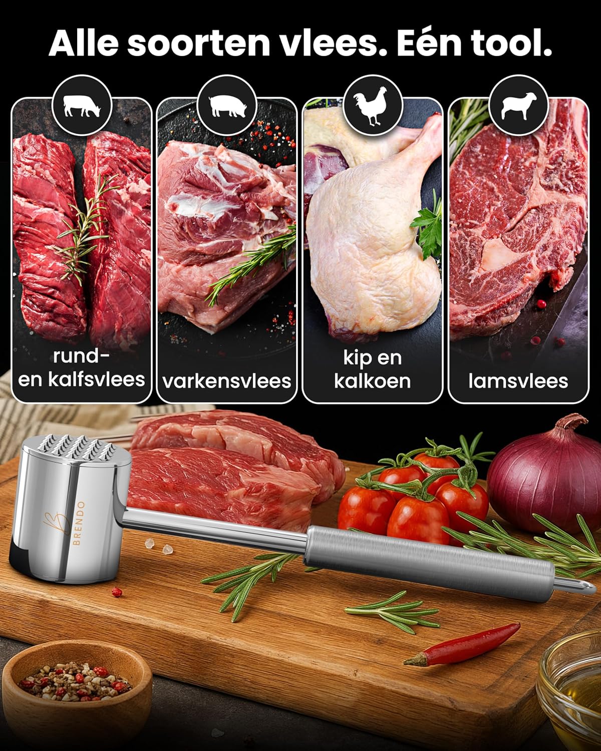 Detalle de Brendo Premium BR3ND0FL55 vleeshamer van 304L roestvrij staal