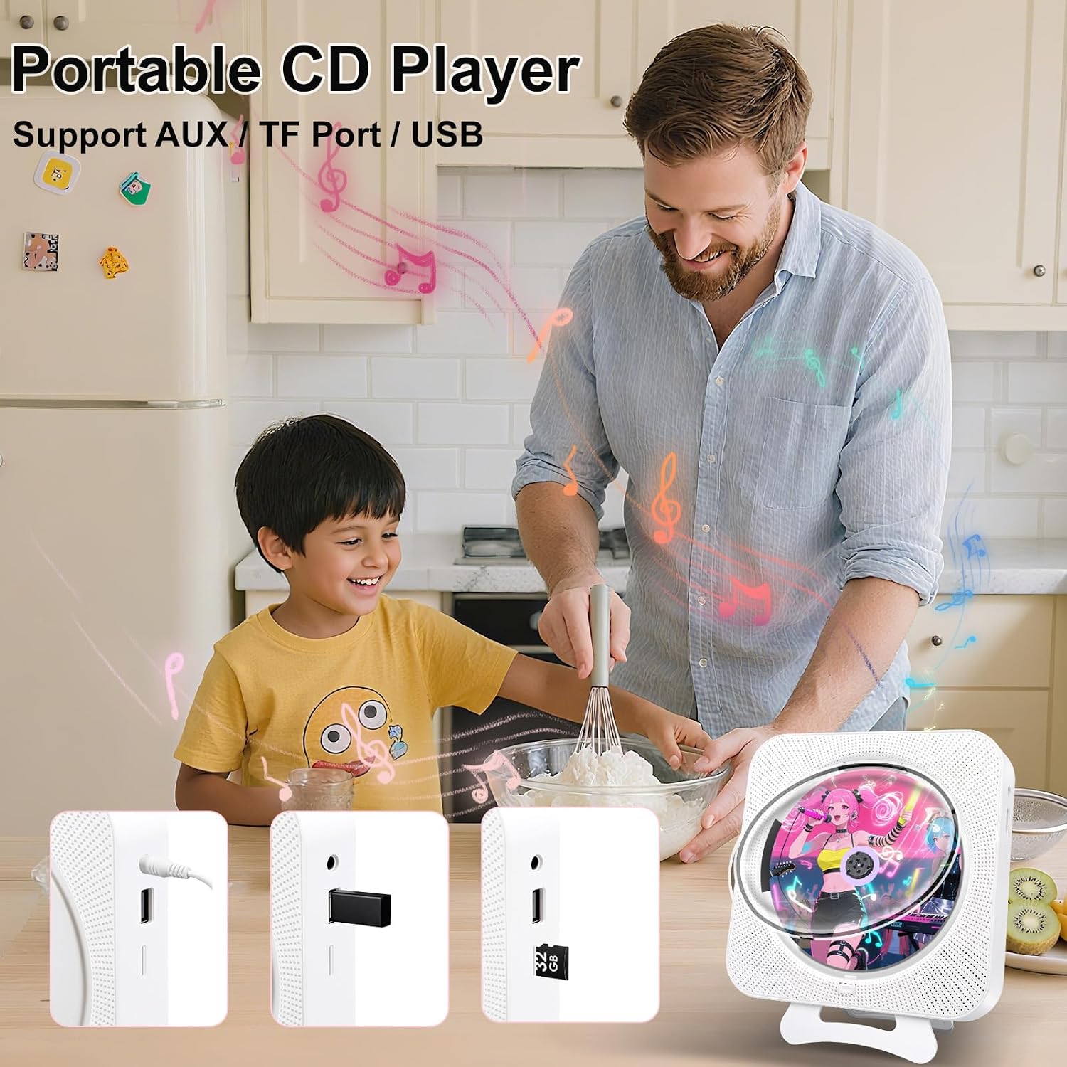 Detalle de Canareen cd player bluetooth-cd-speler met FM-radio, USB en stofkap