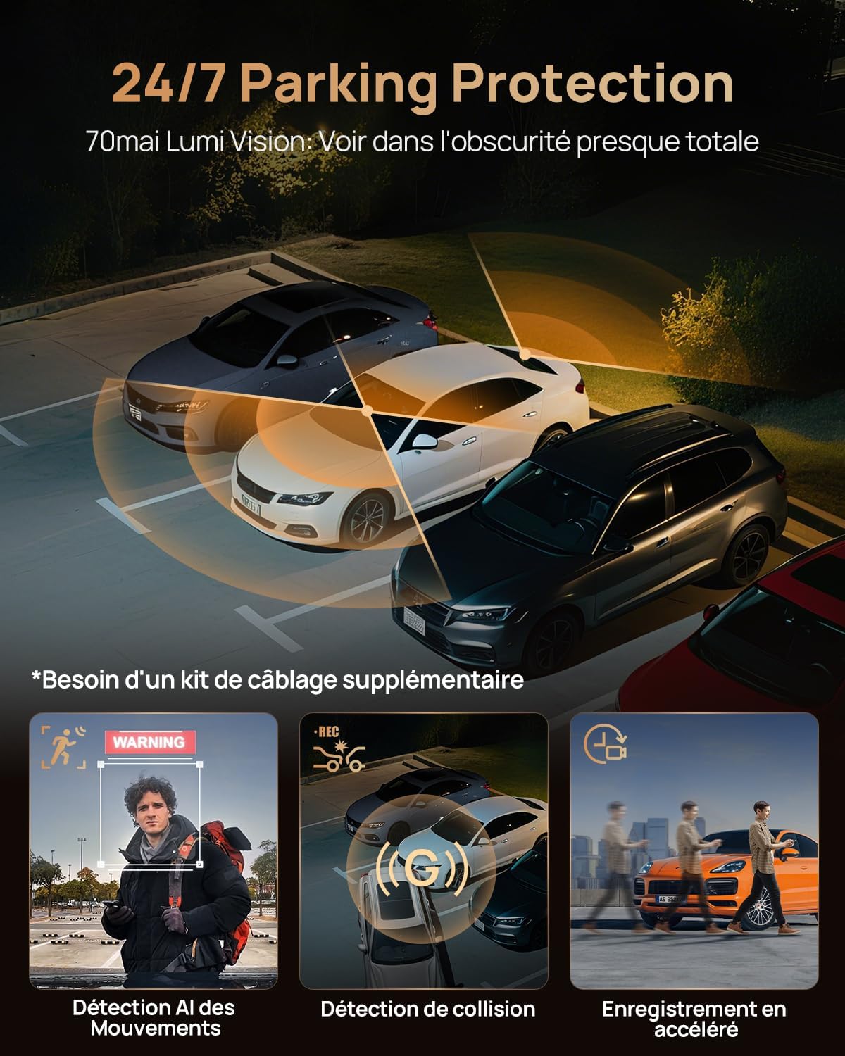 Detalle 1 de 70mai Dashcam 4K T800 – 3 canaux: front 4K + rear 4K + intérieur 1080P, HDR, 4G et IA
