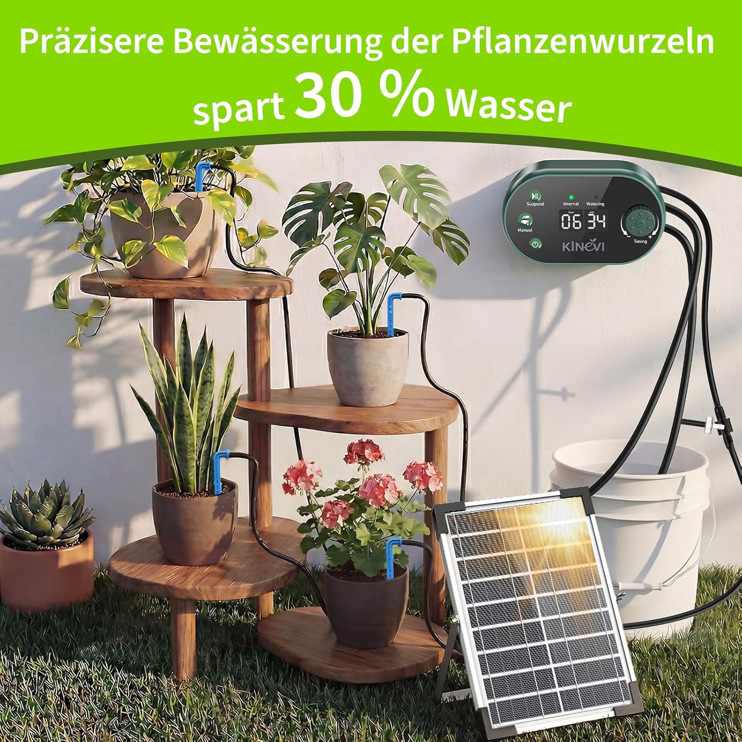 Thumbnail 6 de Solar Bewässerungssystem für Garten & Balkon mit Timer – 8W Set mit 30 m Schlauch und 22 Bewässerungsmodi
