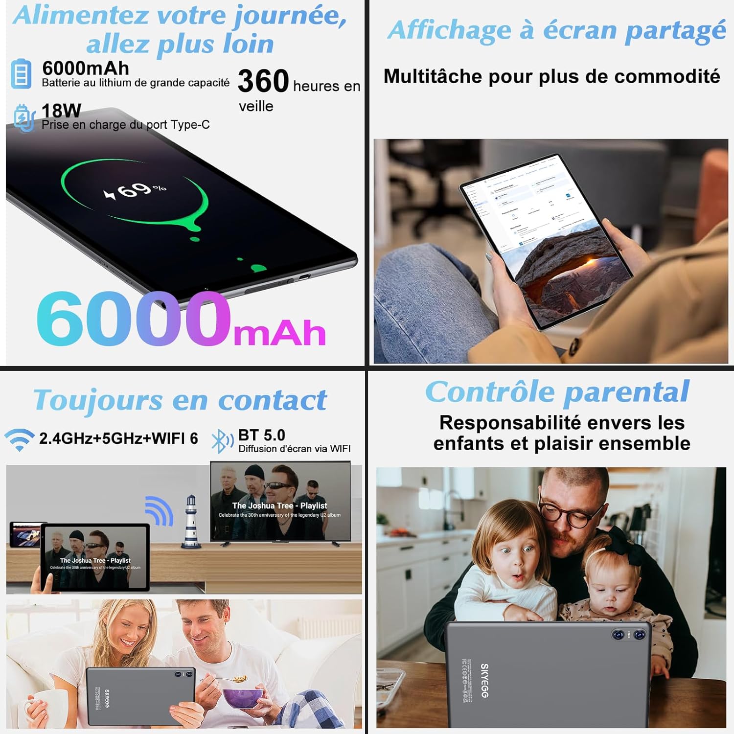 Detalle de Tablette Android 10 pouces K13: 20 Go RAM + 128 Go ROM, extensible jusqu’à 1 To, Wi‑Fi 6, Widevine L1, étui inclus