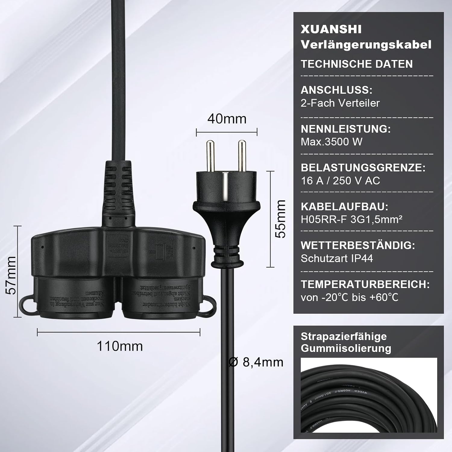 Detalle 2 de XUANSHI Outdoor Verlängerungskabel 15 m