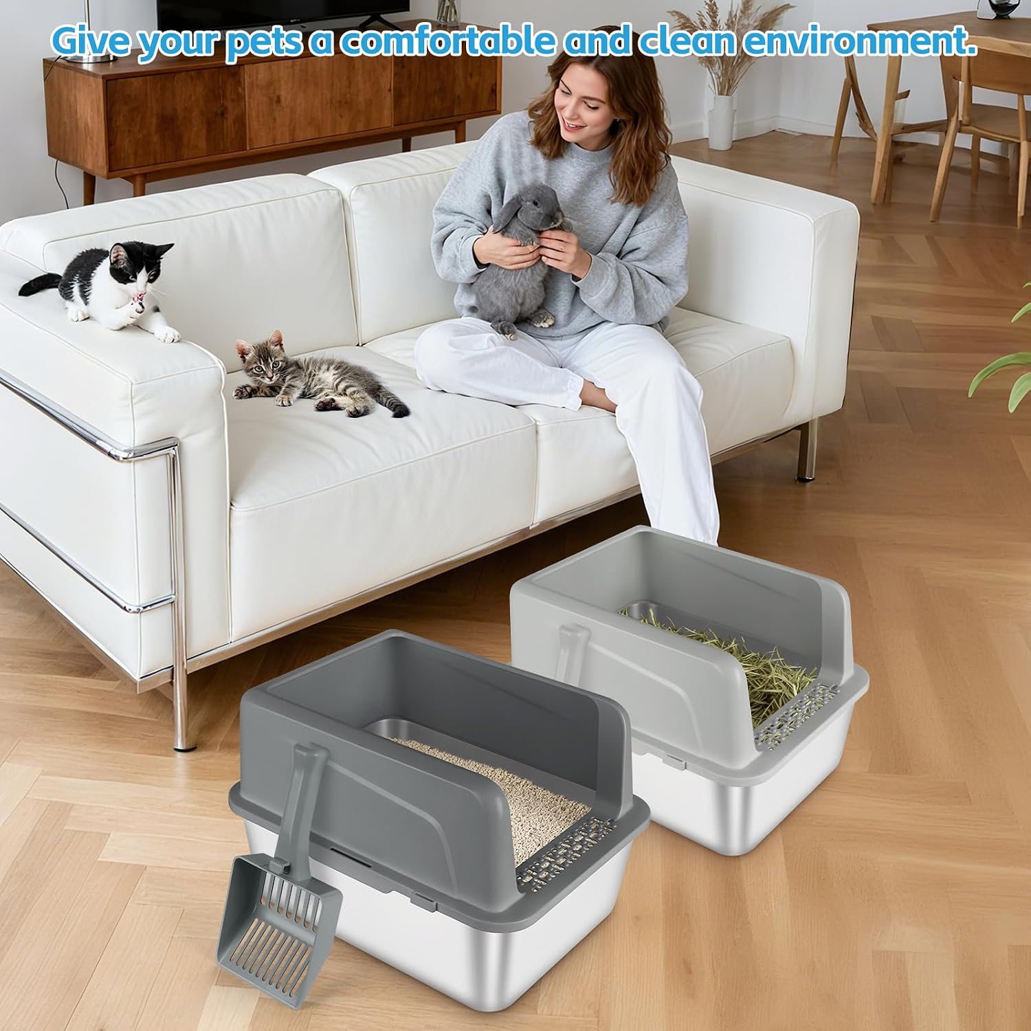 Thumbnail 6 de Bartuke 2 Pack Small Cat Rabbit Litter Box — Stainless Steel Potty Trainer for Small Animals