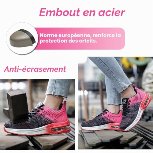 Detalle de Bawalon Chaussures de Sécurité – Légères et Respirantes avec Embout en Acier, Rose EU 36