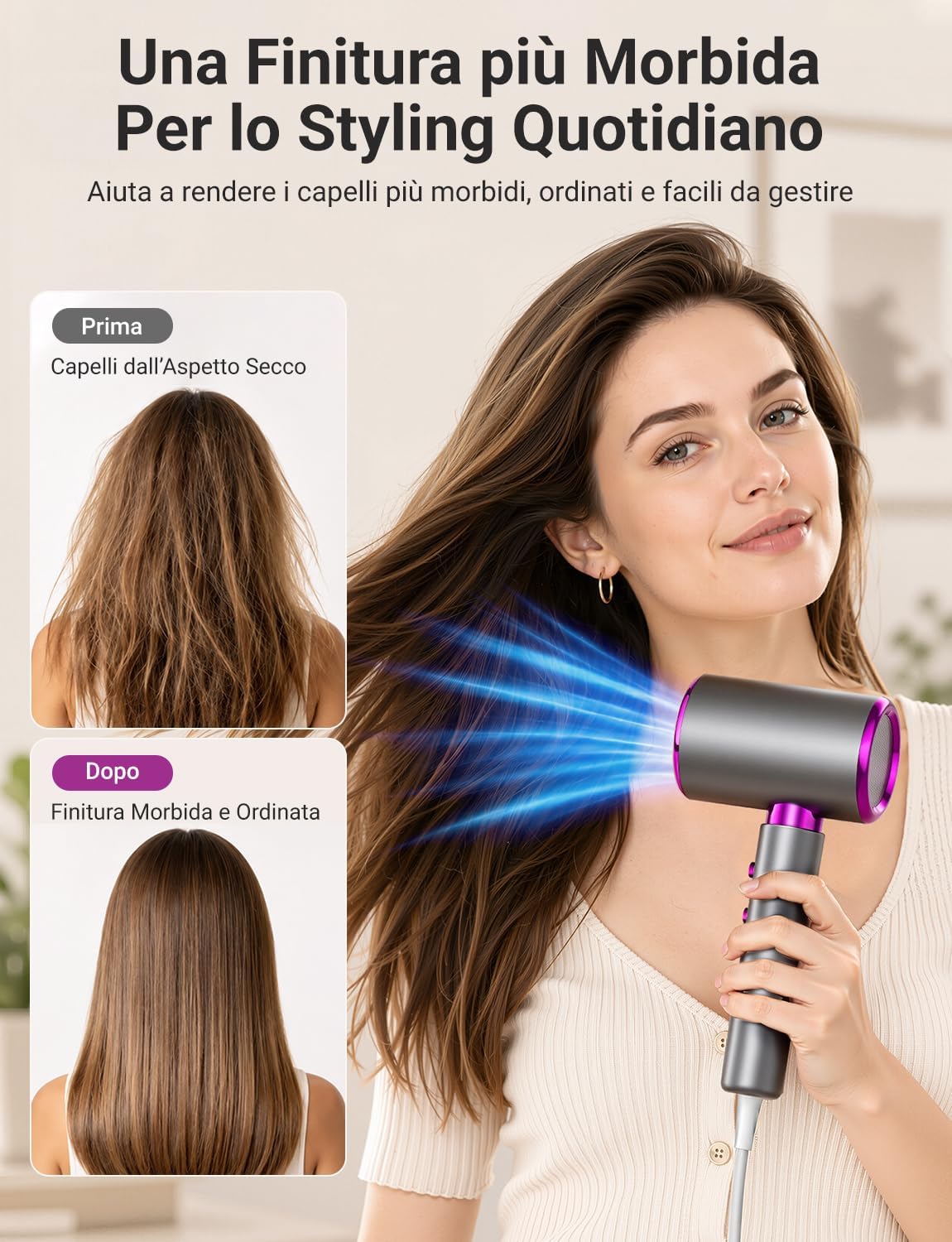 Thumbnail 3 de LORVENA Phon Capelli 2400W: asciugacapelli potente con motore AC, diffusore e concentratore
