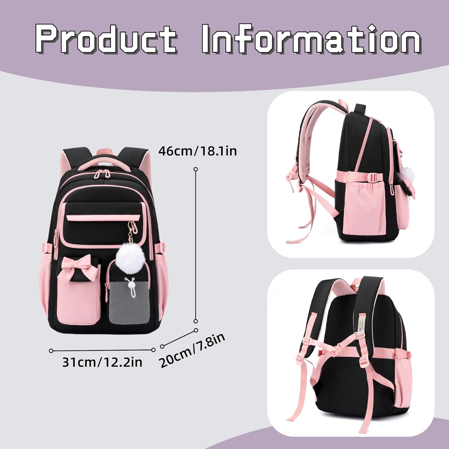 Detalle de Bansusu Kids Backpack for Girls: A Well-Organised Lightweight School Bag