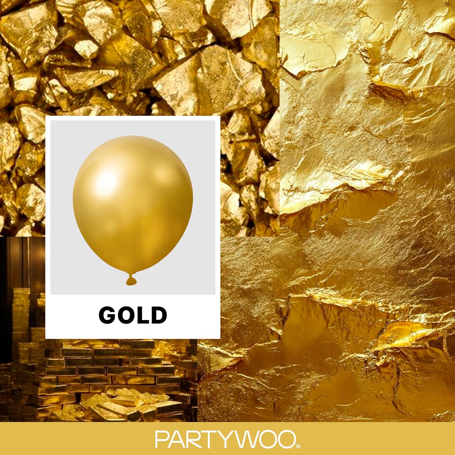 Thumbnail 1 de PartyWoo Gold-G101 Metallic Gold Balloons, 155-Piece Set in Four Sizes