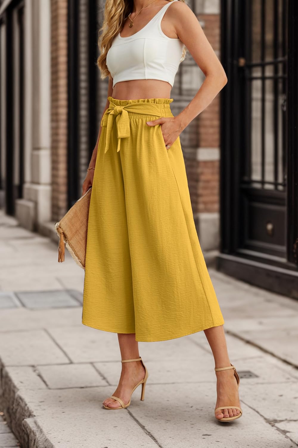 Detalle 2 de IWOLLENCE Women Flowy Wide-Leg Pants with Adjustable Knot Waist (Summer Beach & Work Casual)