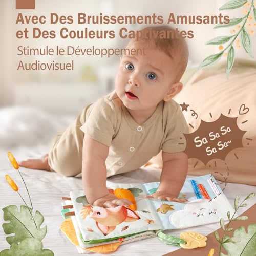 Detalle de Hahaland Livre en Tissu pour Bébé 0–6 Mois — Livre d'Éveil Sensoriel & Sécurisé