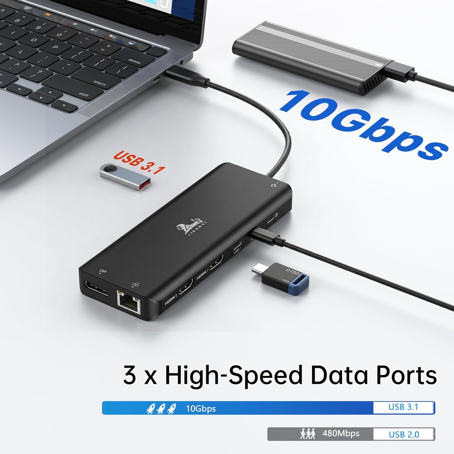 Thumbnail 4 de LIONWEI USB-C Docking Station 13-in-1: Triple Display, 100 W PD, USB-C Dock für Dell/HP/Surface