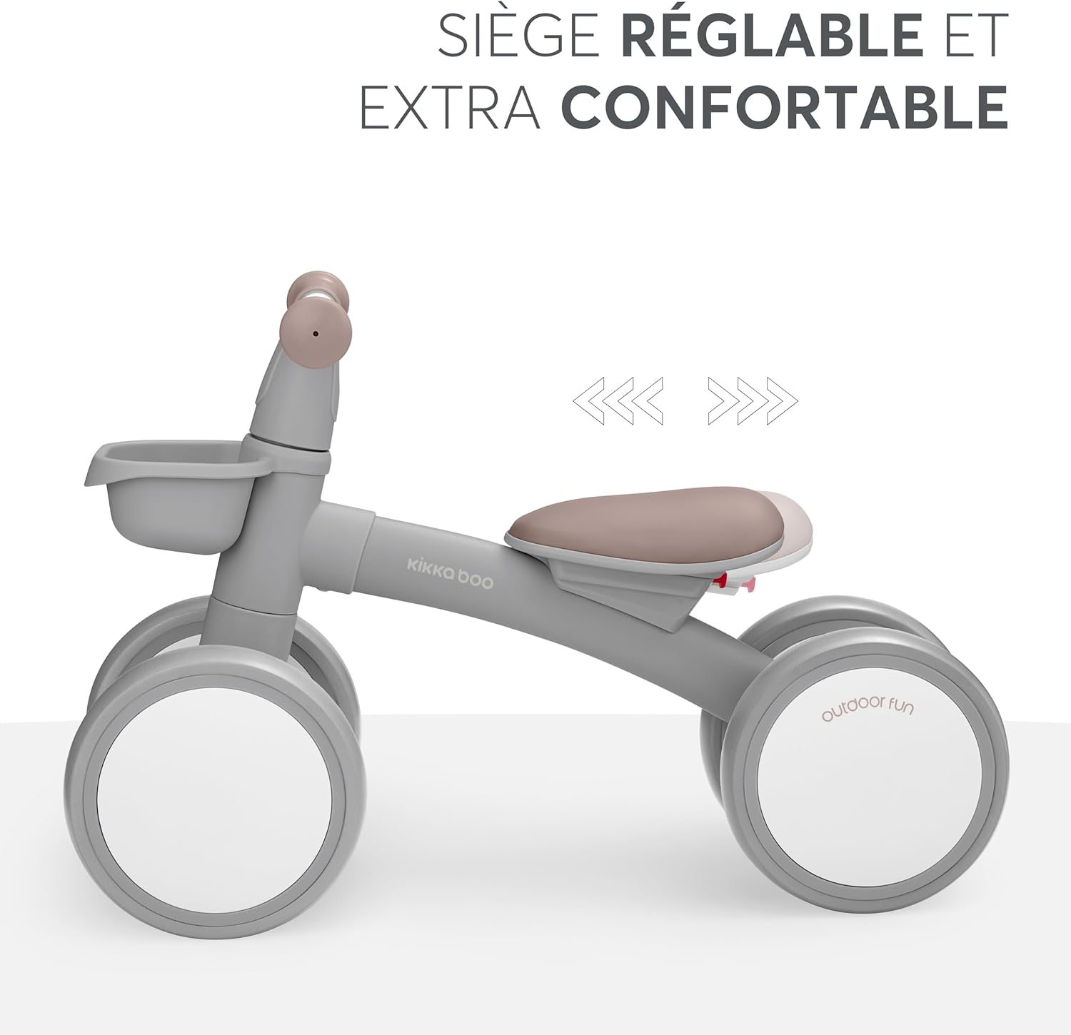 Detalle de KikkaBoo ZIPI, vélo d’équilibre sans pédales pour bébé 1–3 ans avec panier — stabilité et douceur