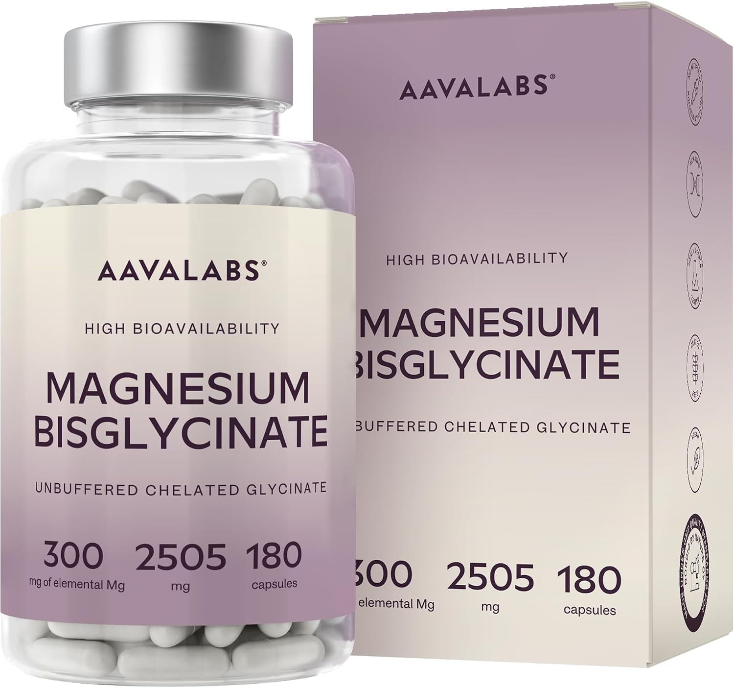 Detalle de AAVALABS magnesiumbisglycinaat 2505 mg, 300 mg elementair, 180 capsules