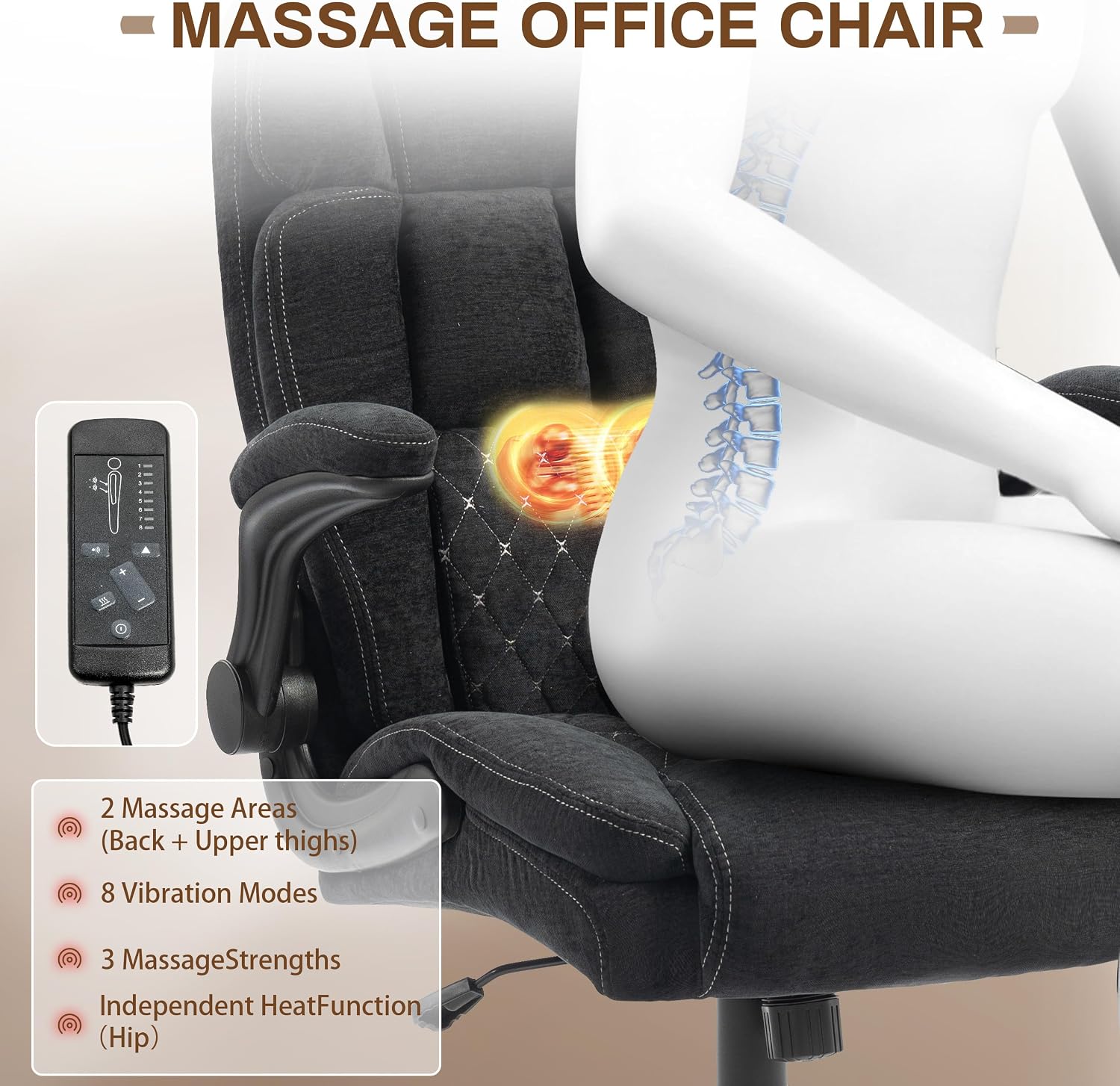 Detalle 1 de BIGGARSIT Massage office chair Ergonomic Executive Chair with 4-Point Massage, Heat & 500-lb Capacity