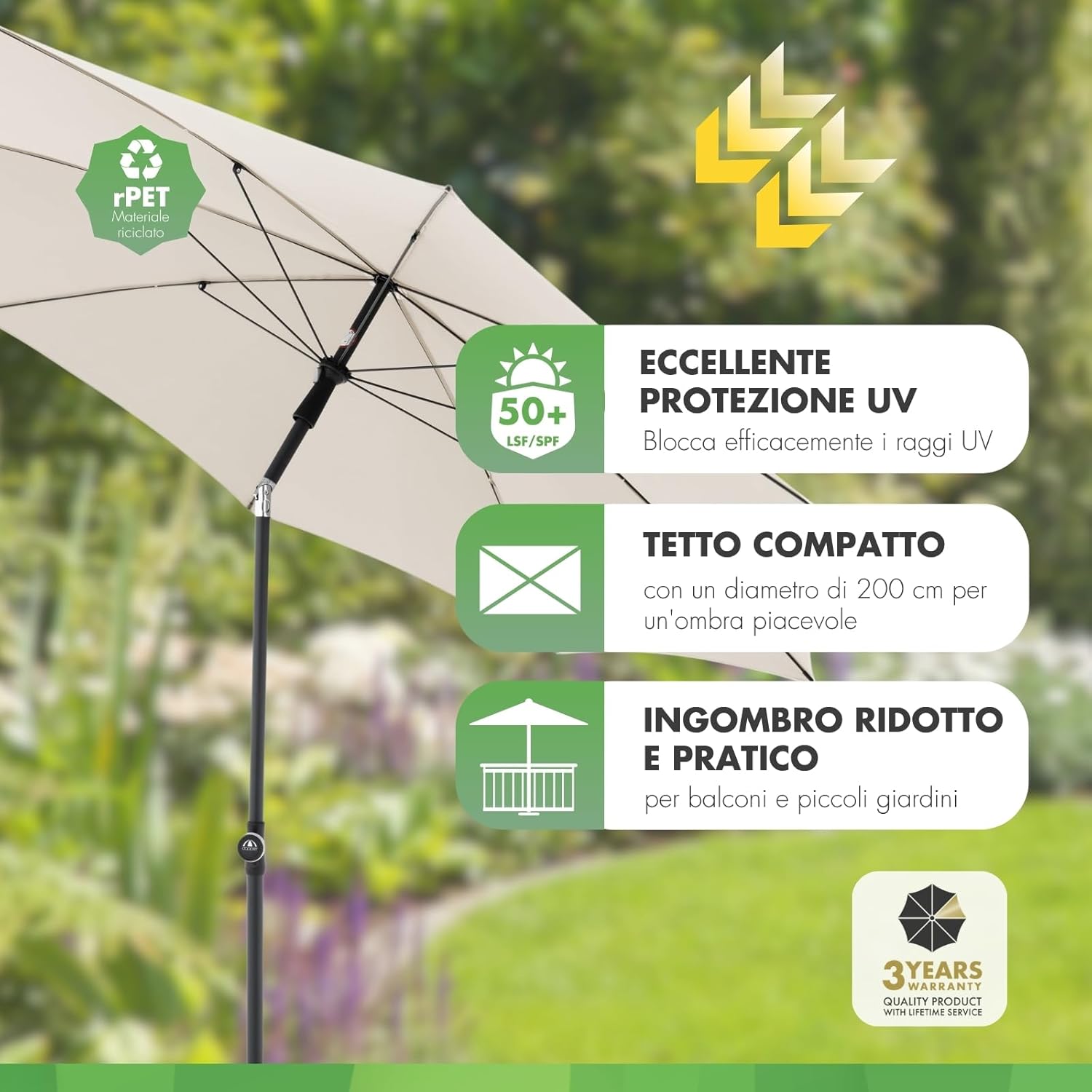 Thumbnail 1 de Doppler Parasole Rethink I 200 cm in natura – rotondo inclinabile, con copertura