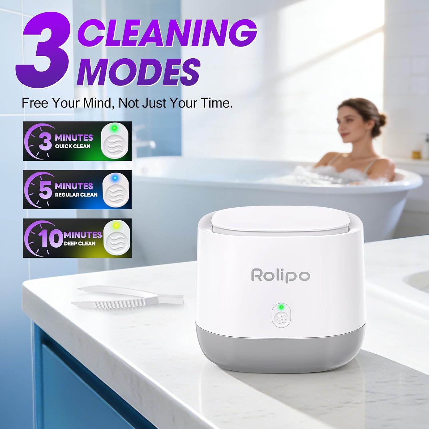 Detalle de Rolipo Ultrasonic Retainer Cleaner 320ML (45kHz) with 3 Modes