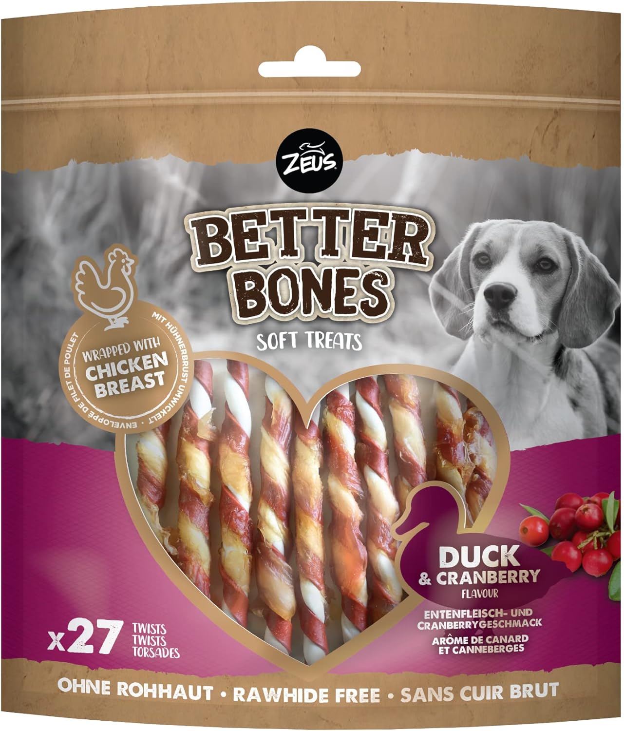 Detalle de BetterBones Lot de 27 friandises à mâcher Douces pour Chien – Canard et Canneberge, 12,5 cm