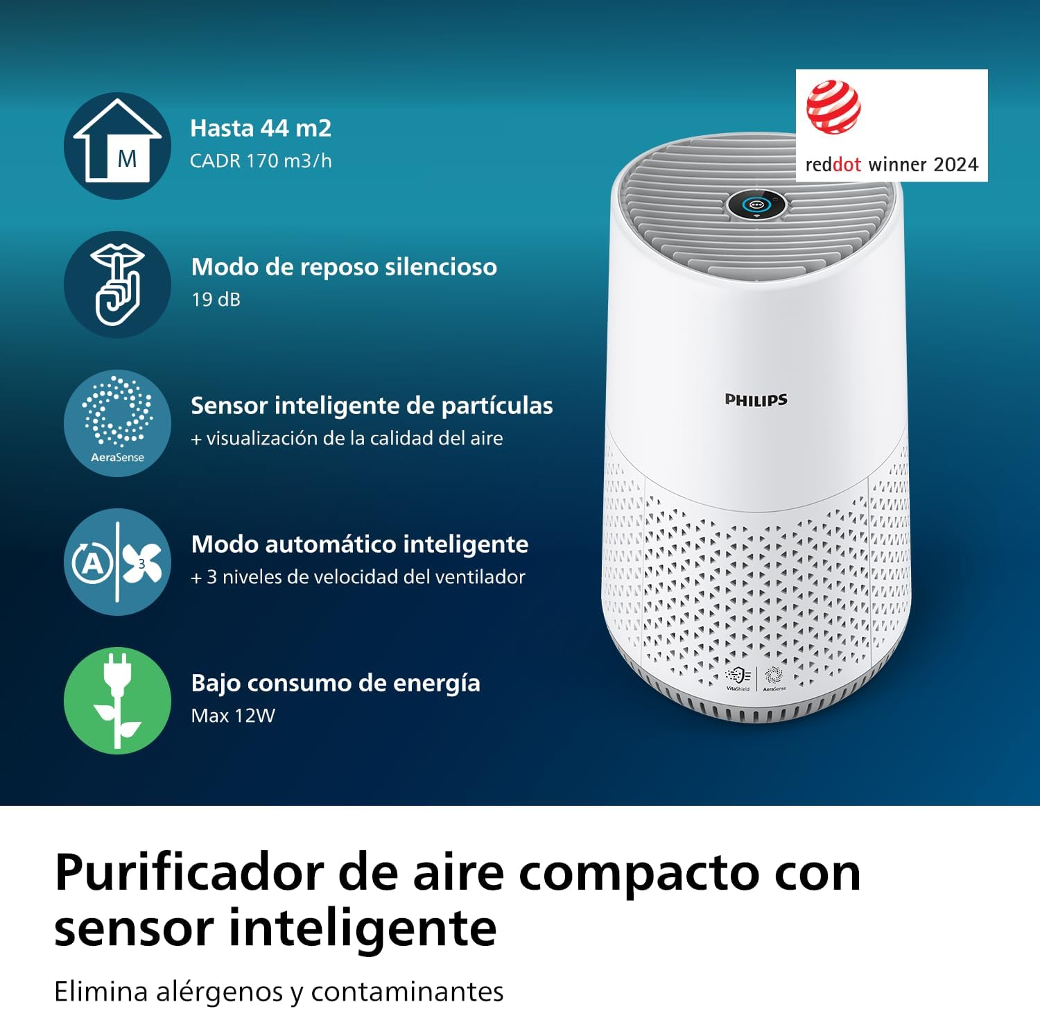 Detalle 2 de Philips Purificador de Aire Serie 600 AC0651/10: purificación eficiente para estancias de hasta 44 m²