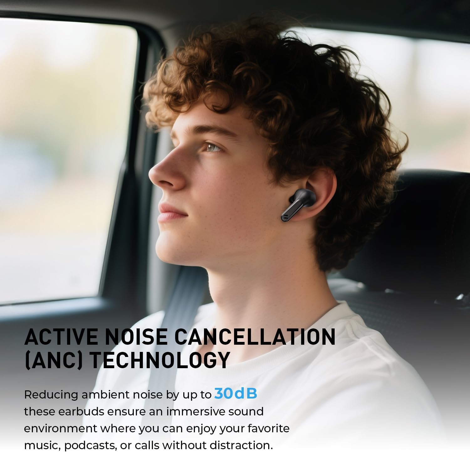 Detalle de havit NC01T Active Noise Cancelling Wireless Earbuds with Bluetooth 5.4 and 4-Mic ENC
