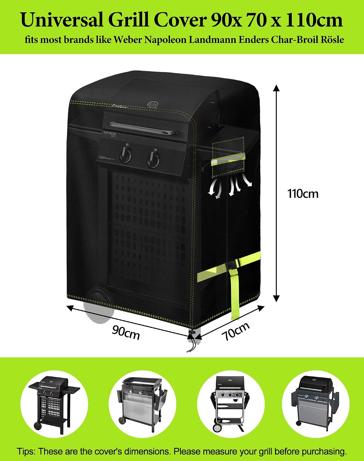 Detalle de VDISRR Copertura Barbecue da Esterno 90x70x110 cm – Oxford 600D, Impermeabile, Antivento