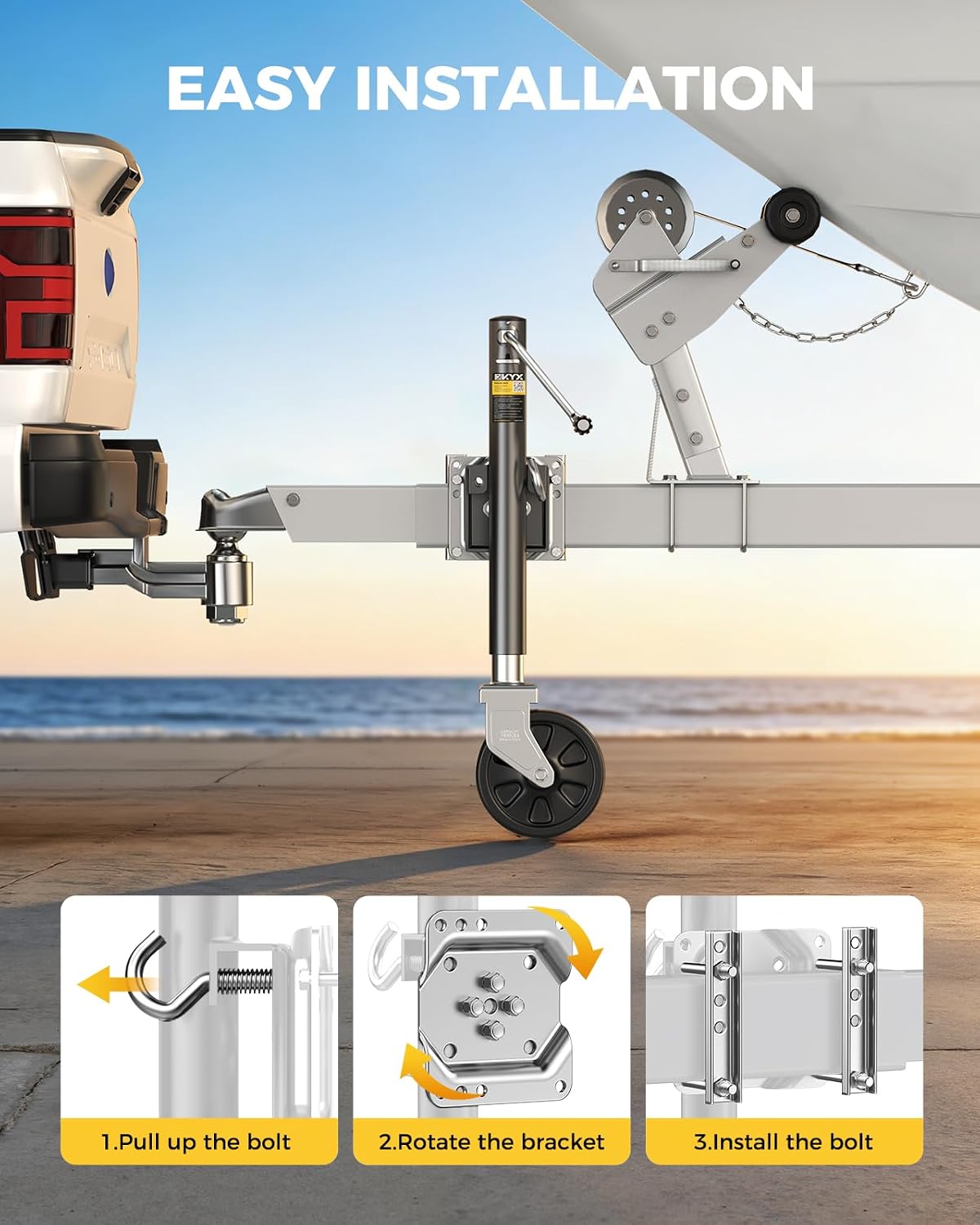 Thumbnail 6 de KYX Boat Trailer Jack 1500 lbs with 8-Inch Wheel and 10.6" Lift