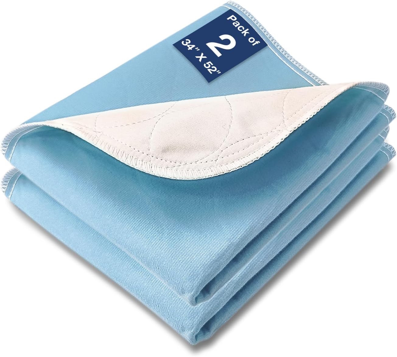 SOLOSHINE Bed Pads Washable Waterproof 52" x 34" (2 Pack) – Reusable Incontinence & Pet Pad