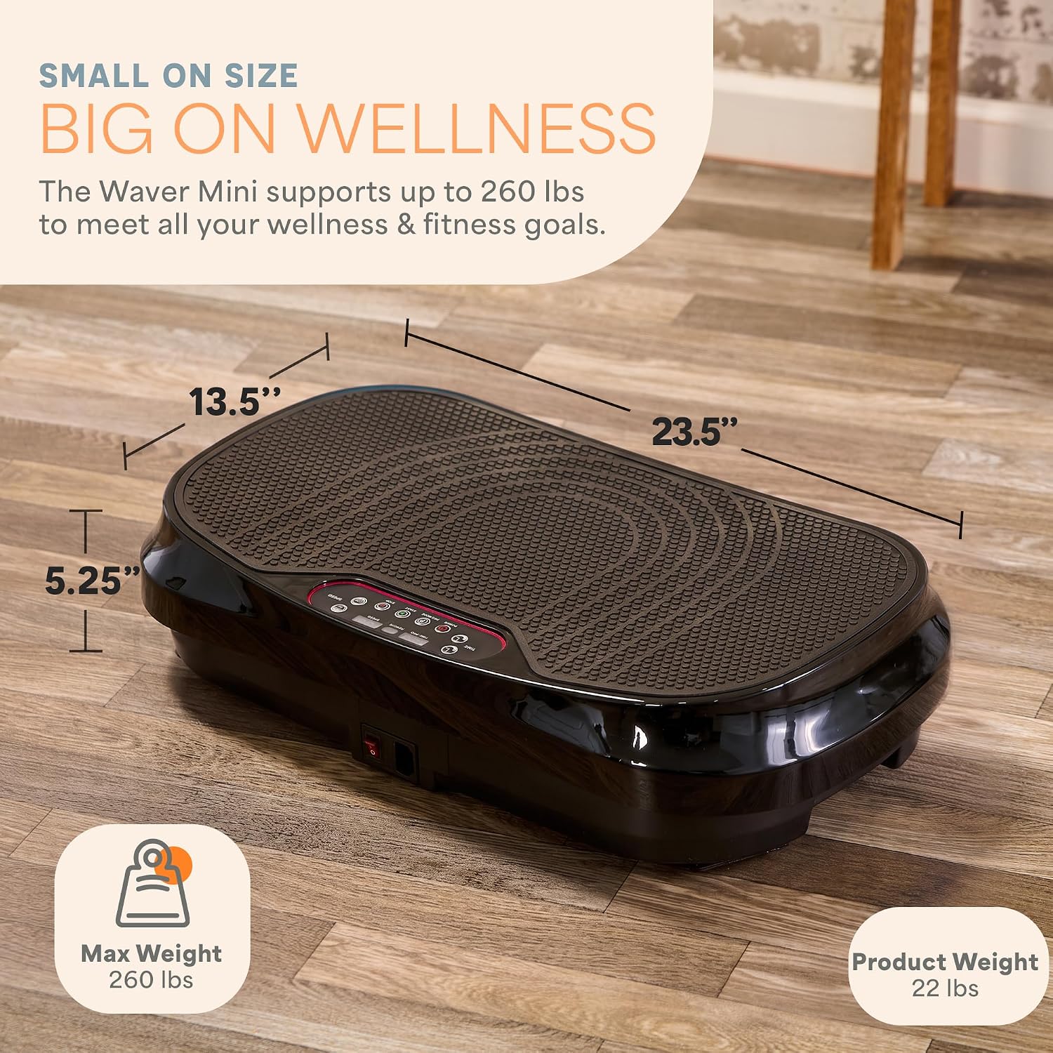 Detalle 2 de Lifepro LP-WVRM-BLK Waver Mini Vibration Plate, 200W, 99 Speeds, Remote