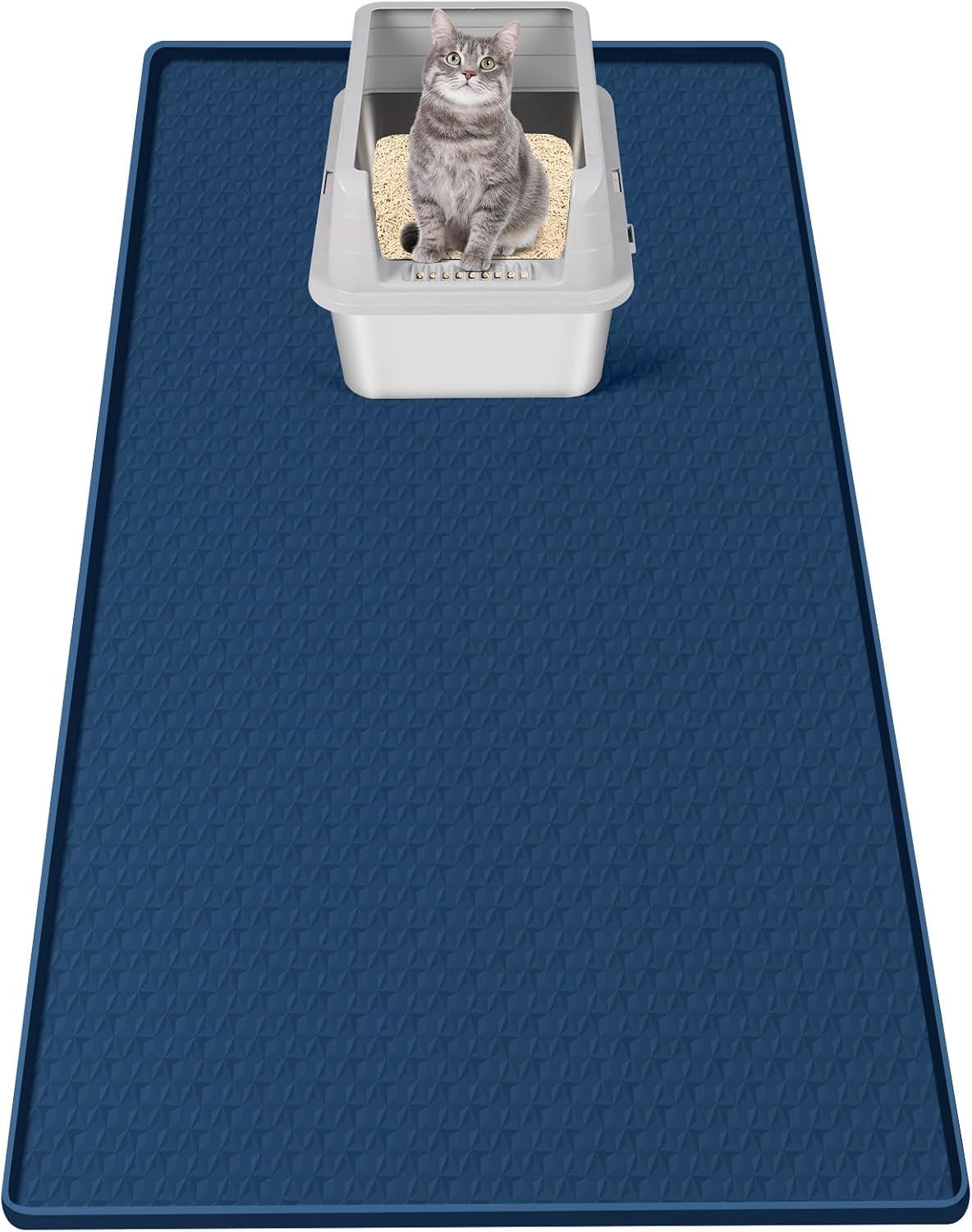 Detalle de Bartuke Cat Litter Mat XXL – Extra Large Silicone Mat with Edge, 51" x 26" (Navy Blue)